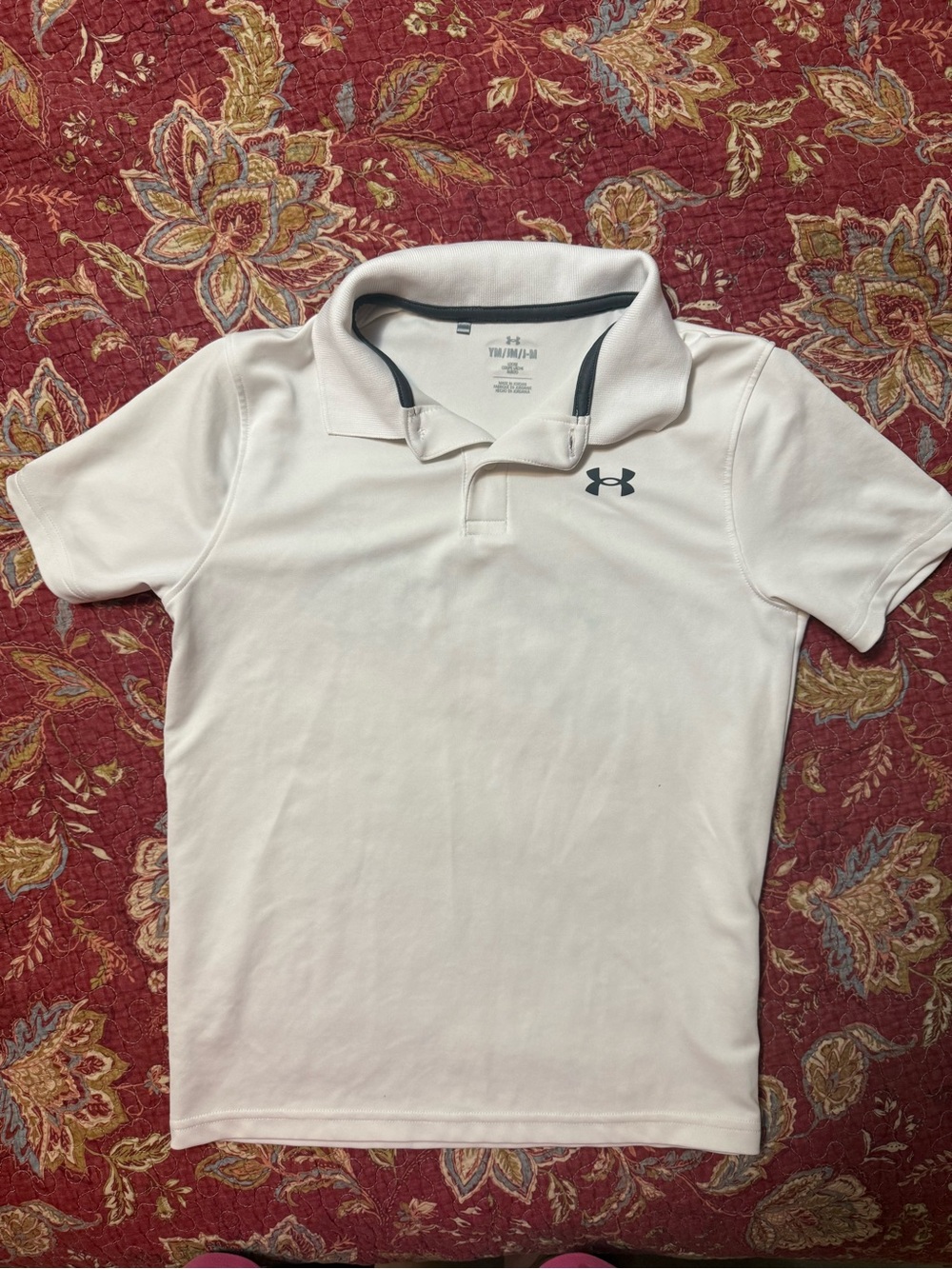 Under Armour White Polo with Black Trim and Logo